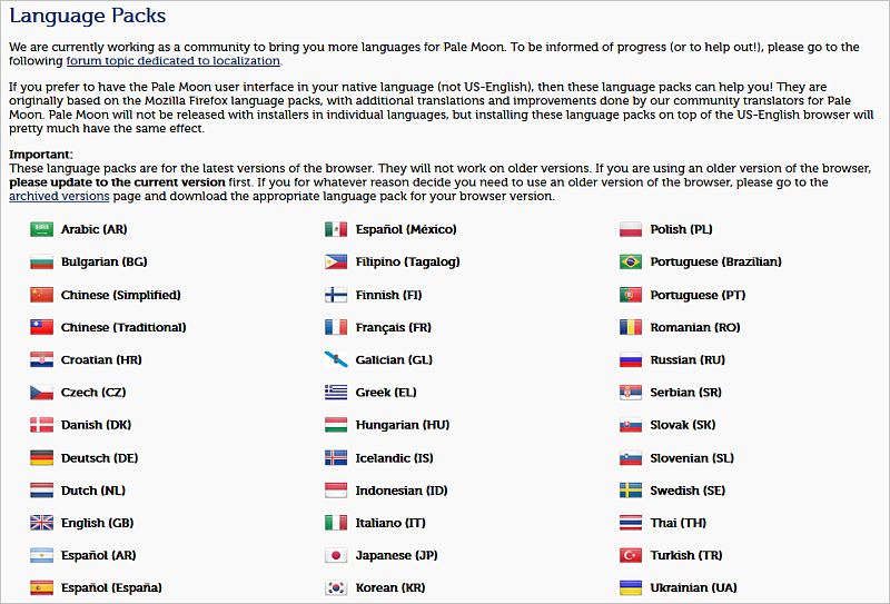 図4・Language Packsの一覧