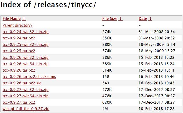 図2・Tiny C CompilerのDownloadページ