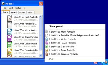 図10・PStartのパネルとメニュー