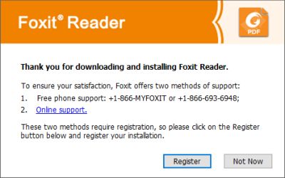 図1・Foxit Reader の登録ダイアログ