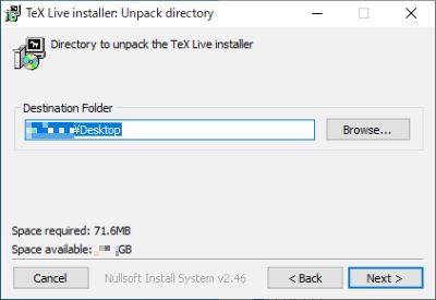 図8・TeX Liveインストーラの展開先選択
